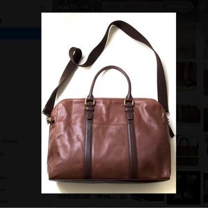Fossil Laptop Messenger Shoulder Bag Leather Crossbody Brown Work Travel School